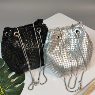 Sequin Bucket Bag Summer Small Bag Women's Korean Style Bucket Bag Flash Diamond Crossbody Chain Portable Shoulder Bag