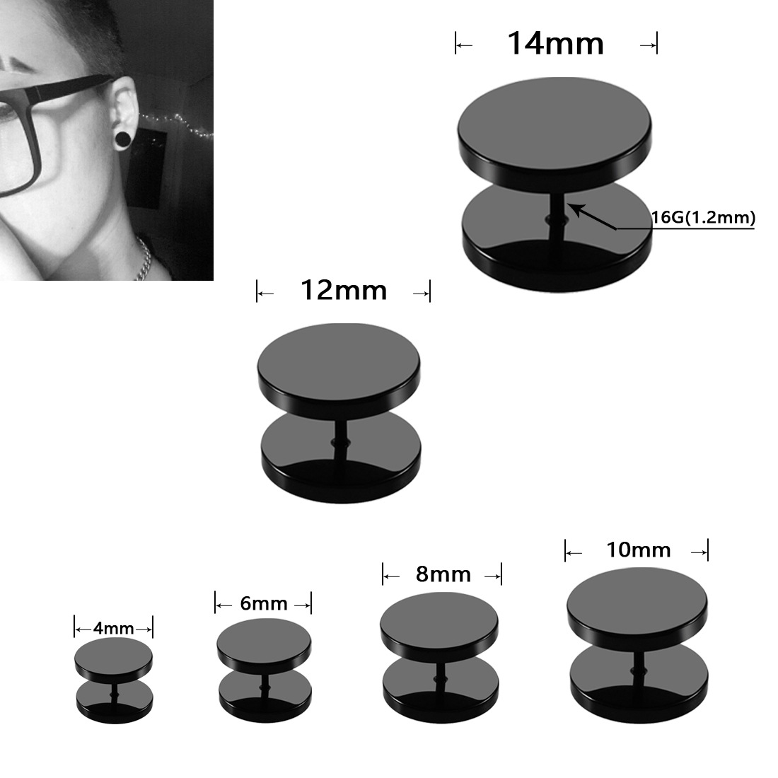Europe and the United States popular stainless steel barbell earrings round cake plating hip-hop men's earrings cross-border manufacturers spot