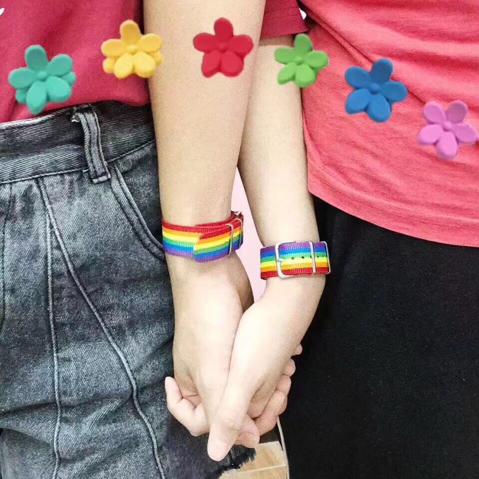 Rainbow strap manufacturers wholesale nylon ins Harajuku rainbow bracelet couple nylon rainbow bracelet
