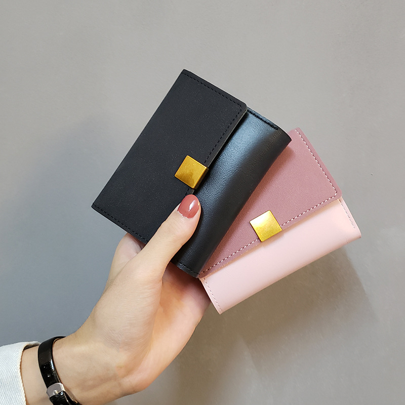 2018 New Korean style small wallet women's short ins frosted stitching versatile folding mini retro coin purse card