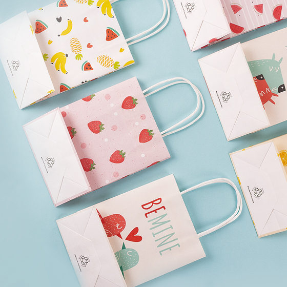 Spot fruit cartoon Kraft paper tote bag clothing candy gift packaging bag children cute baking paper bag