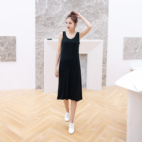 40 Woven Summer Modal Dress Mid-length Women's Base Inner Petticoat Sleeveless Top Loose Outer Wear Tank Dress
