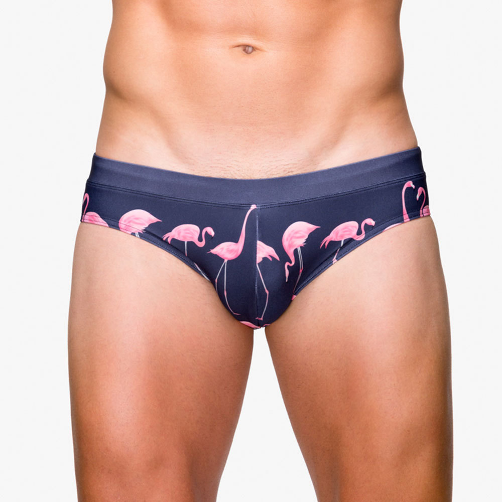 UXH men's ins Flamingo printed triangle swimming trunks European and American fashion popular briefs beach bikini swimming trunks