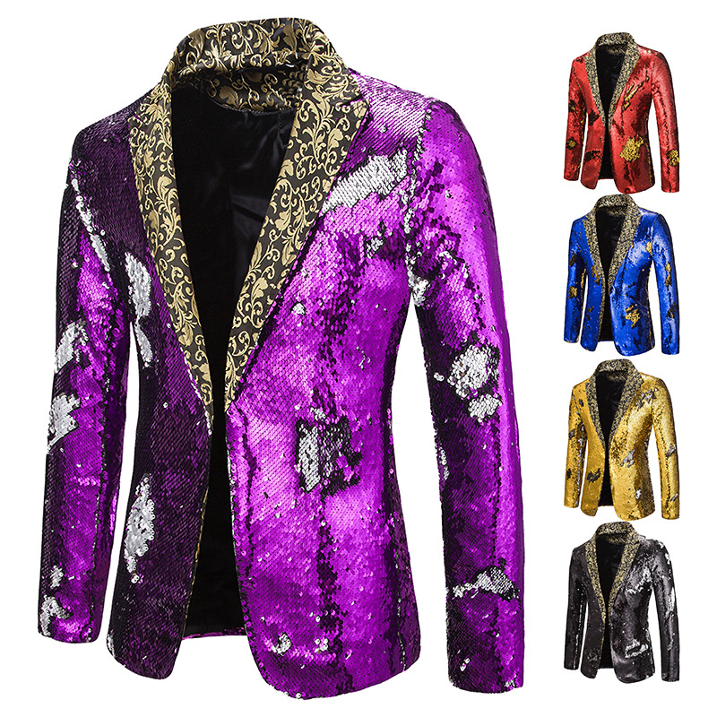 Two-color sequin suit stage performance suit nightclub bar DJ singer host jacket suit XZ61