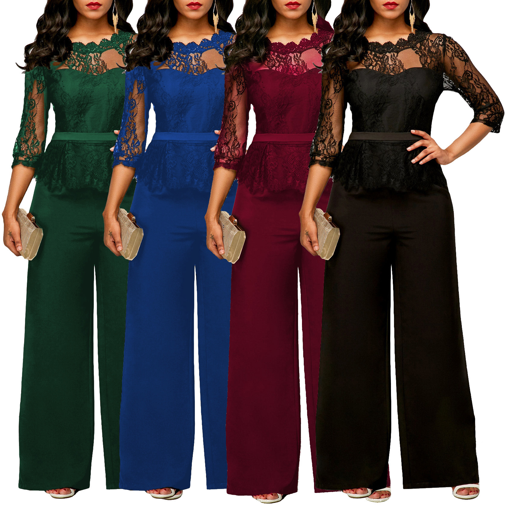 2019 summer new European and American Foreign Trade women's clothing Amazon Dunhuang AliExpress ebay sexy lace jumpsuit