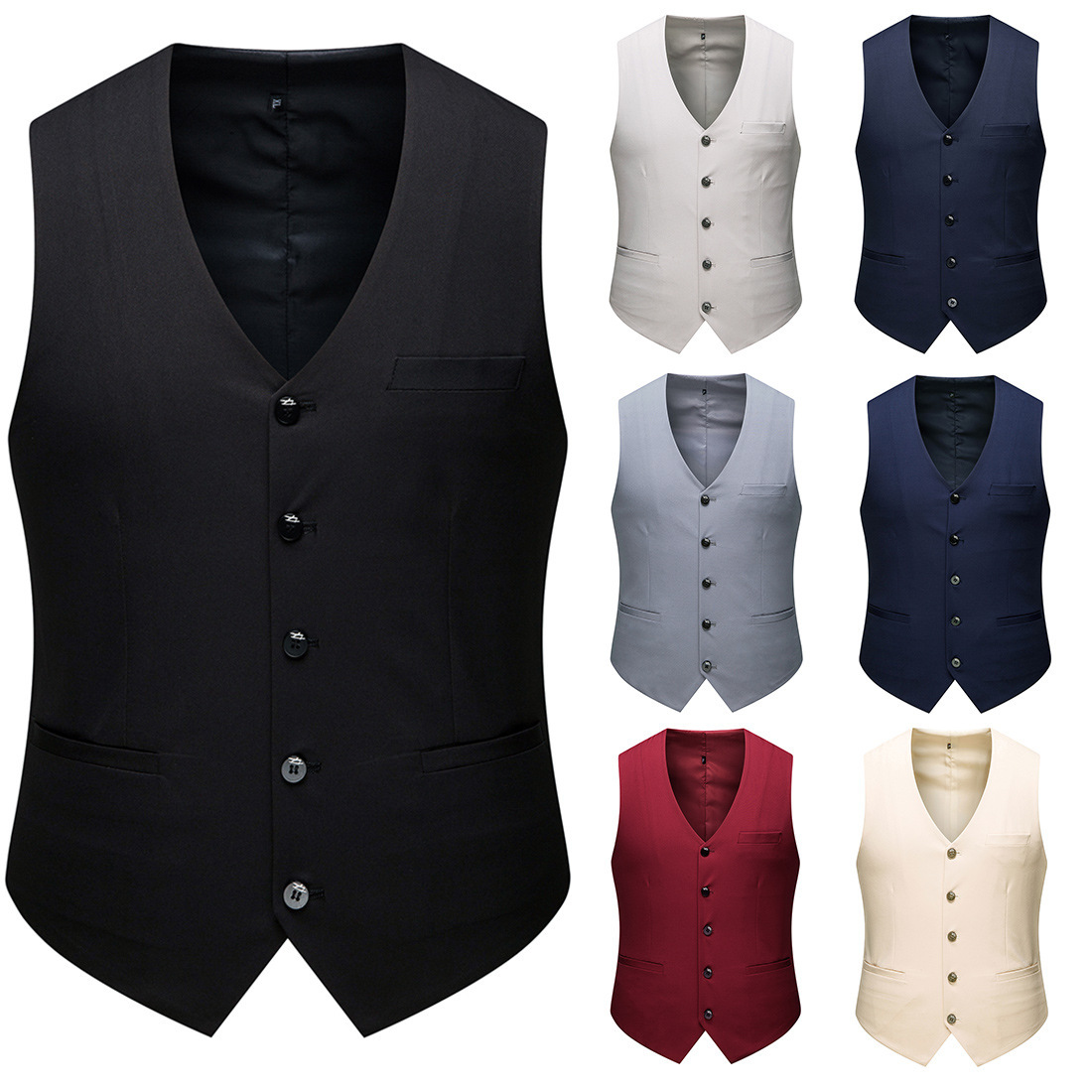 单排扣马甲Men Clothing Male Fashion Slim Groom Men Suit Vest