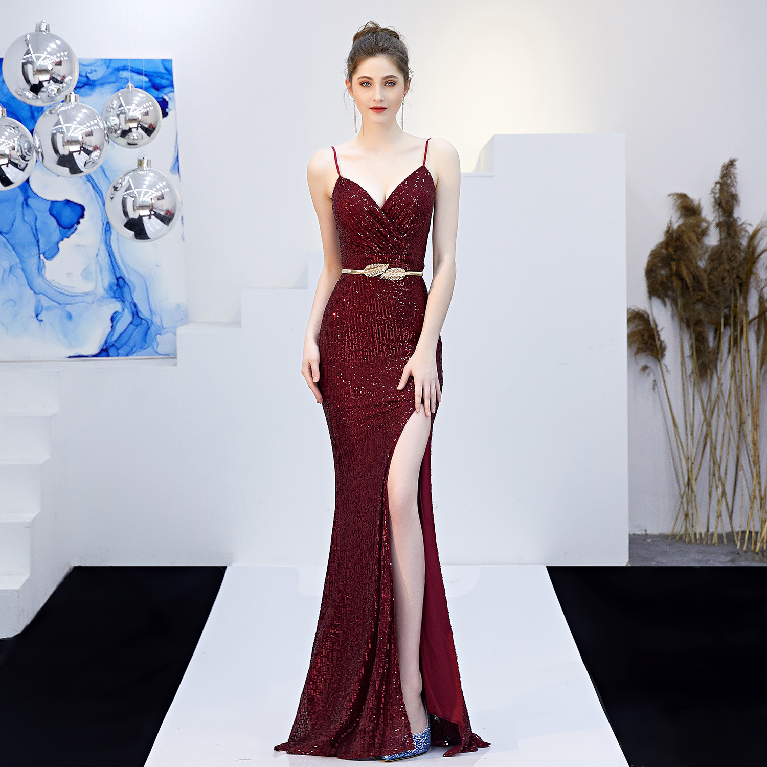 16276# Fairy Fantasy Celebrity Party Sexy Long Slim Toast Performance Fishtail Dress Evening Dress