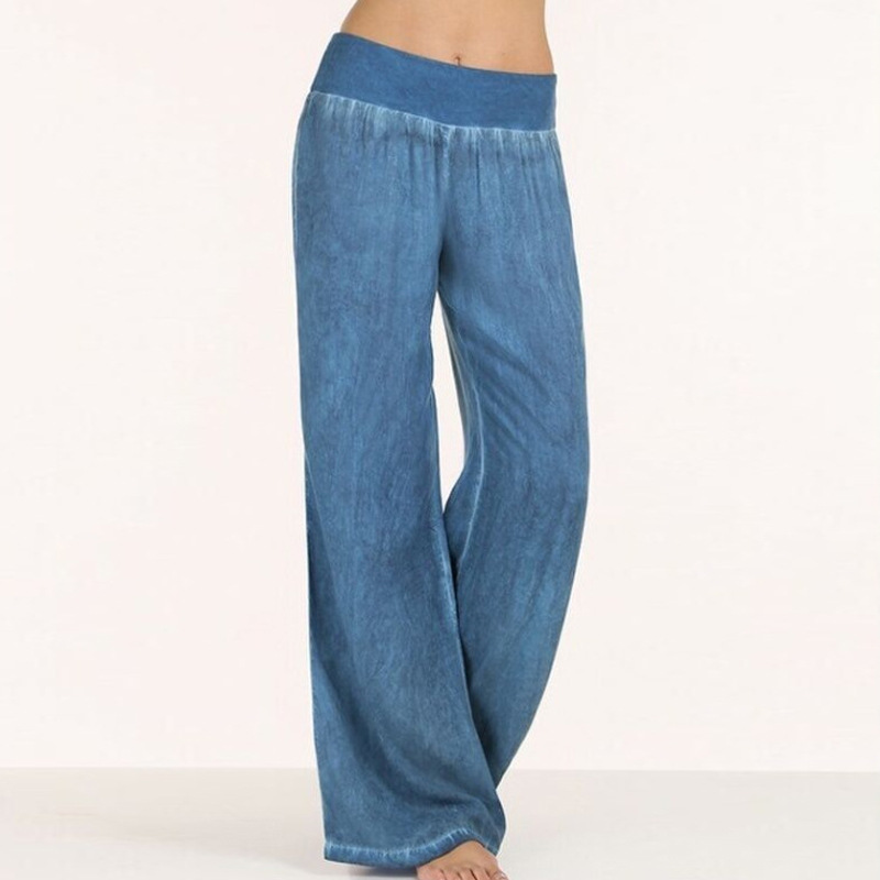 AliExpress ebay European and American foreign trade large size women's casual pants thin jeans wide leg pants pants a large number of spot