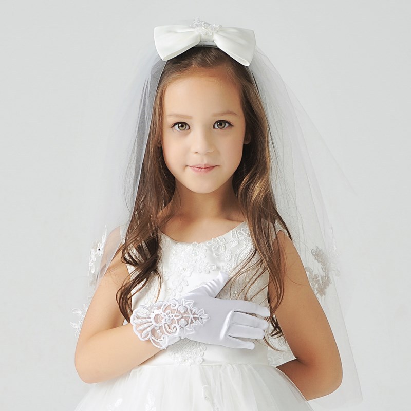 Children's White Lace Gloves Flower Children's Wedding Dress Performance Embroidered Halloween Christmas Girls Short Gloves