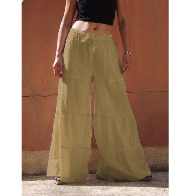 Amazon 2024 European and American Spring and Autumn Large Size Women's Solid Color Wide Leg Pants Casual Loose Loose Loose Waist Imitation Cotton and Linen Pants