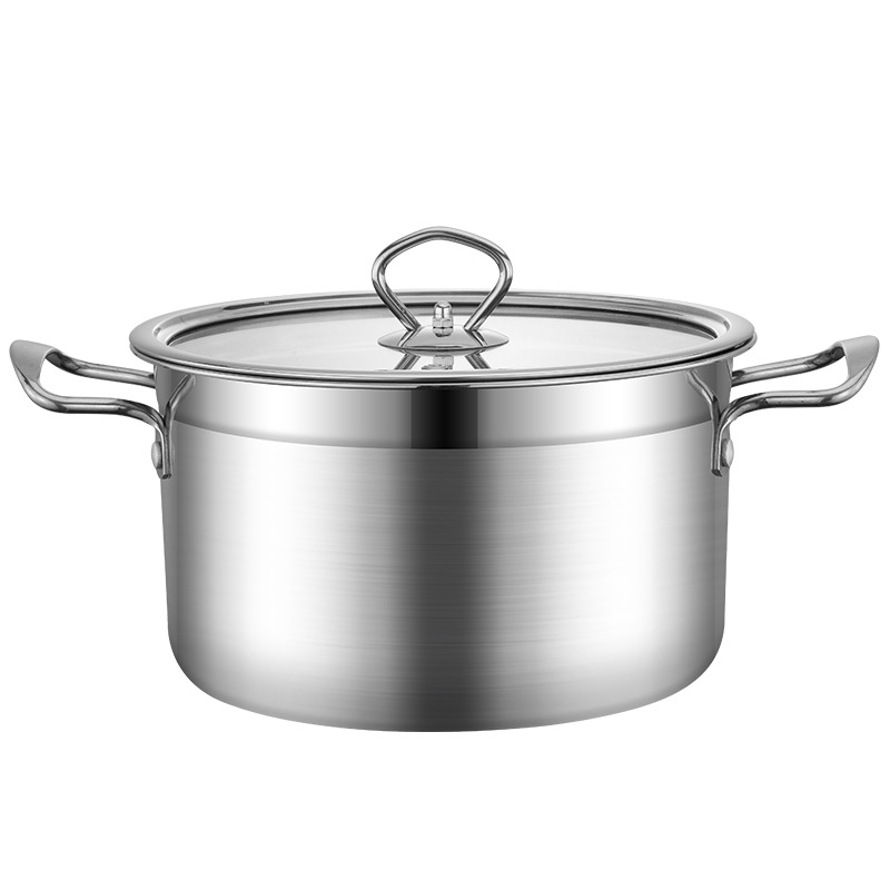 Stainless Steel Double Ear Soup Pot Household Straight Angle Pot One Pot Non-magnetic Double Bottom Induction Cooker Small Milk Pot Gift Hot Pot