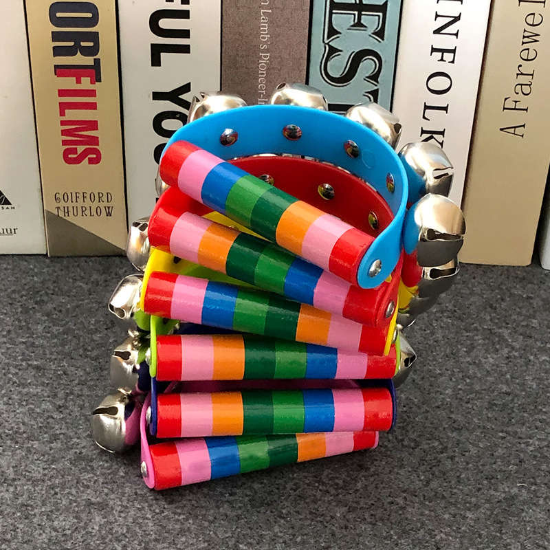 Children's Educational Toys Musical Instruments Early Education Musical Instruments Semi-round Hand Rattles Holding Colorful Wooden Handle Rattles Colorful Leather Five Bells