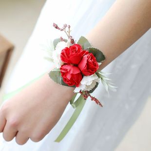 Wholesale wedding new bridesmaid wrist flower simulation flower groom best man corsage shoes and hats clothing flower ornaments gift packaging