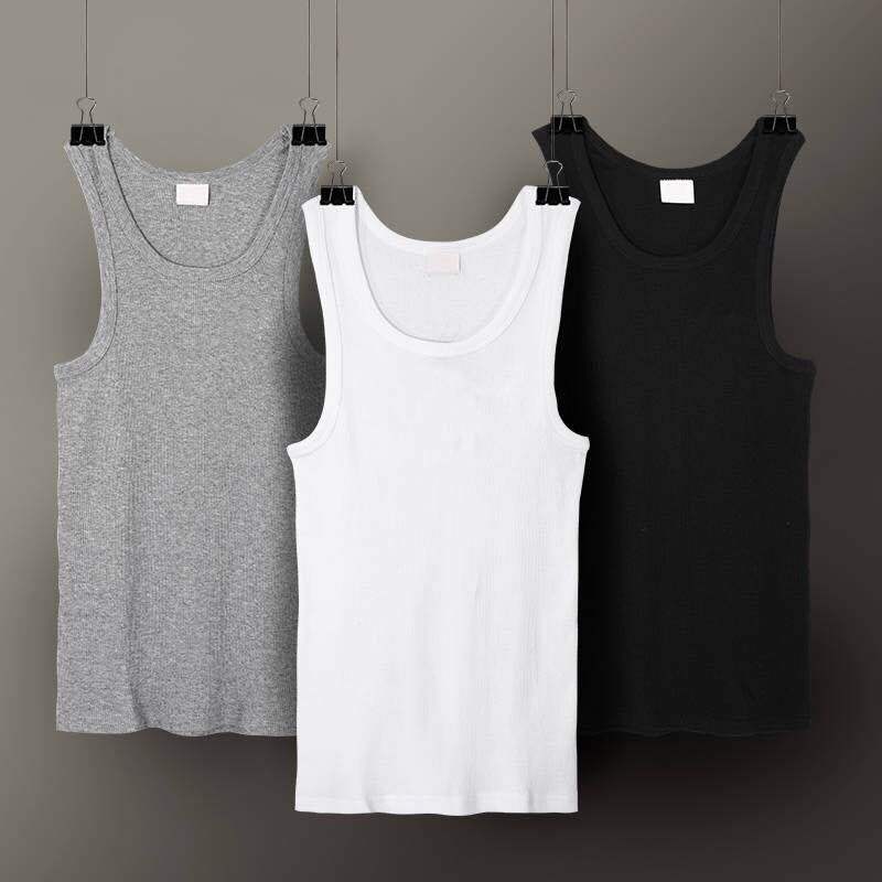 NanRenShuai/NanRenShuai Men's Pure Cotton Vest Slim Fit Sports Youth Breathable Thread Small Two Ribs
