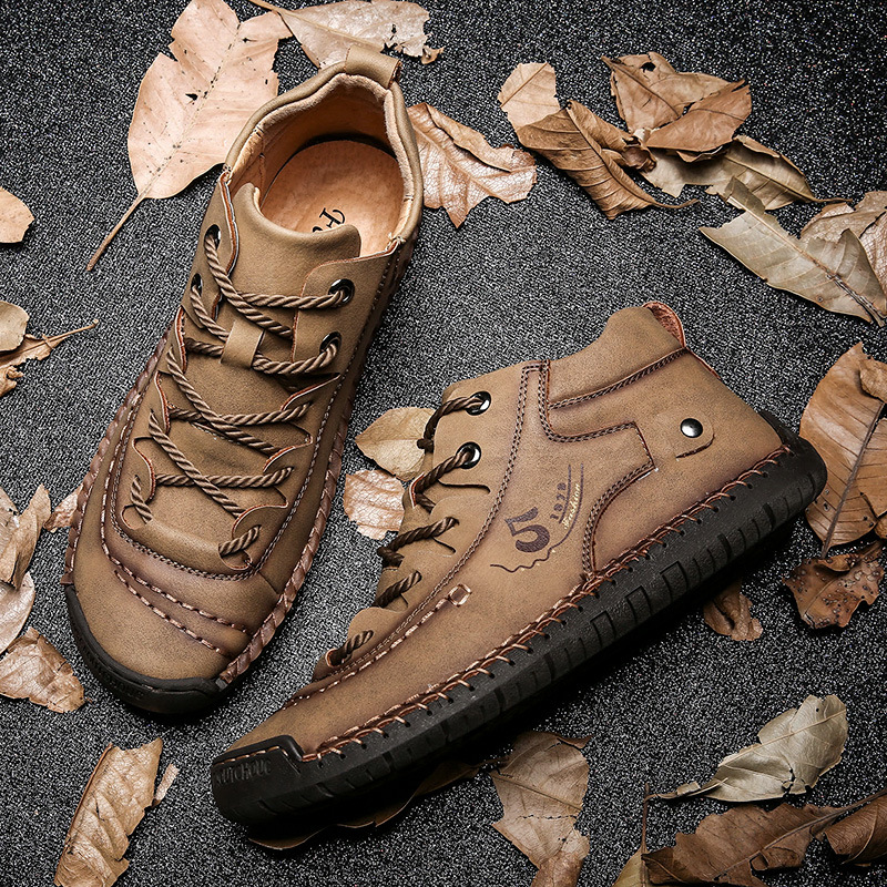 Winter New Velvet Men's Shoes High-top Outdoor Men's Casual Shoes Cross-border Large Size Leather Shoes Handmade Dad Shoes