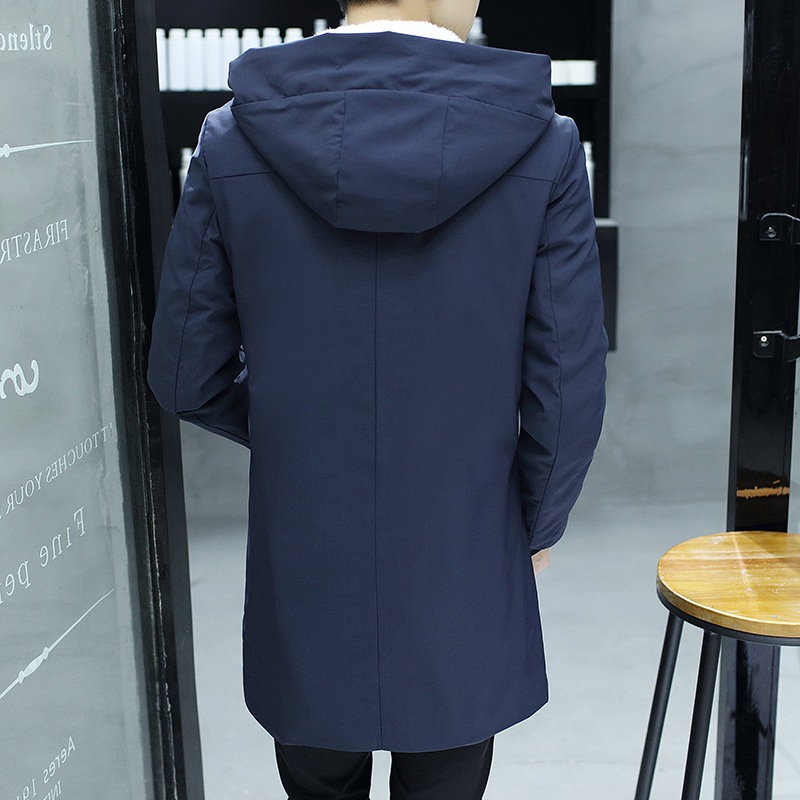 Winter New Men's Mid-length Hooded Coat Men's Korean Style Youth Casual Fleece-lined Thickened Jacket Coat Men's Wear