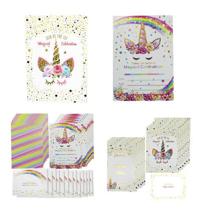 Bronzing unicorn birthday invitation card Rainbow Star envelope suit party