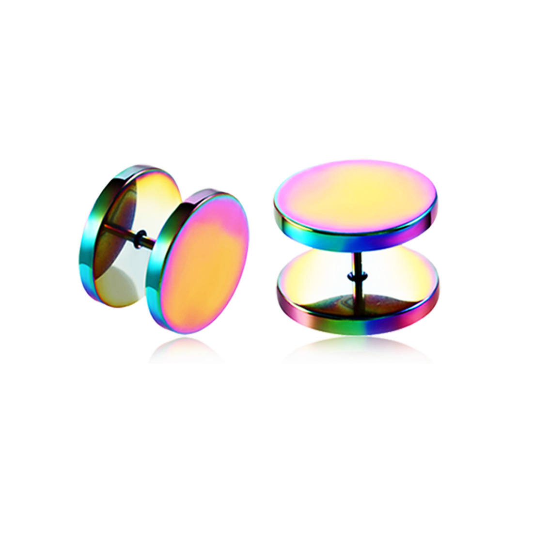 Europe and the United States popular stainless steel barbell earrings round cake plating hip-hop men's earrings cross-border manufacturers spot