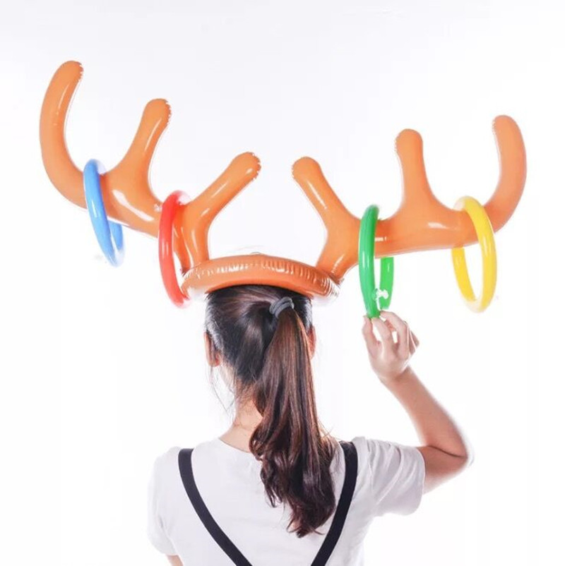[Hot Sale Christmas Party Throwing Ring Inflatable Antlers Deer Head Ring Game Inflatable Christmas Hat