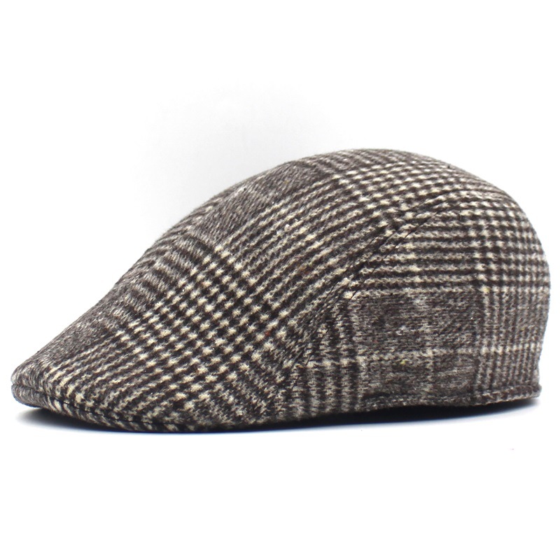 Men's Beret Autumn and Winter Thickened Warm Cap Elderly Forward Cap Casual Vintage Plaid Hat for Men