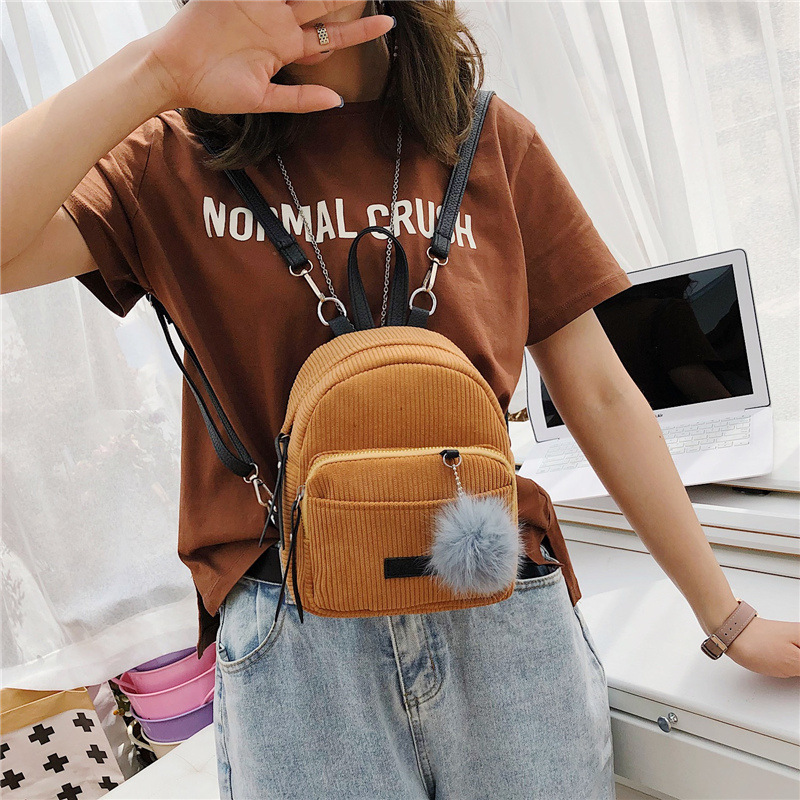 Korean style corduroy mini retro small backpack women's new fashion all-match solid color small bag student schoolbag