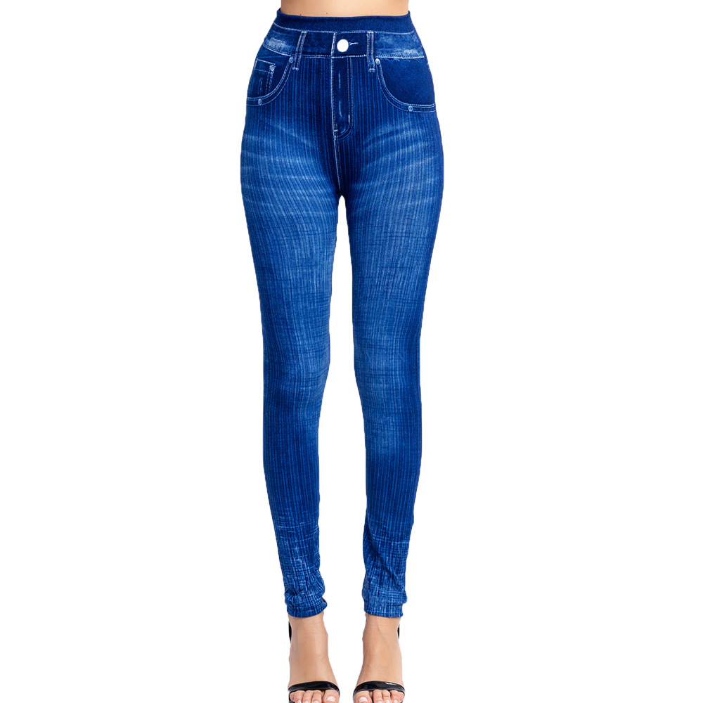 Cross-border explosions wish Hot Autumn new vertical stripe imitation denim leggings slim hip ankle pants