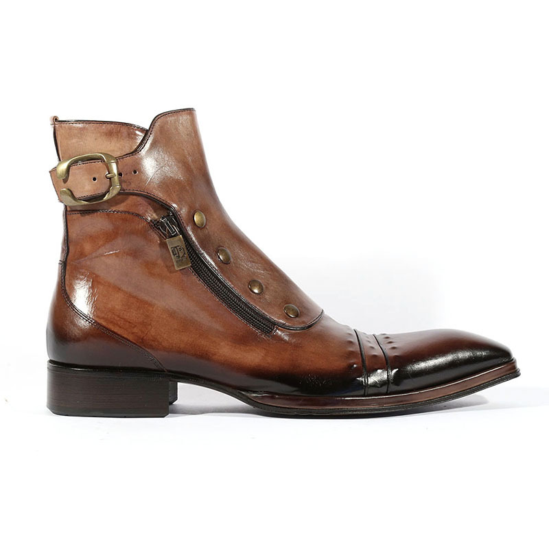 Factory New Pointed Square Head Color Short Cylinder Side Zipper Joker Casual Foreign Trade Men's Boots Size 38-48