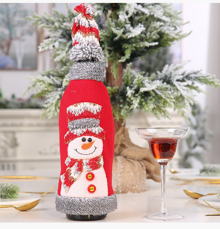 Haube Jul grå flanellsliplock rödvinsflaskset rödvinspåse champagnedekoration_voghion.com