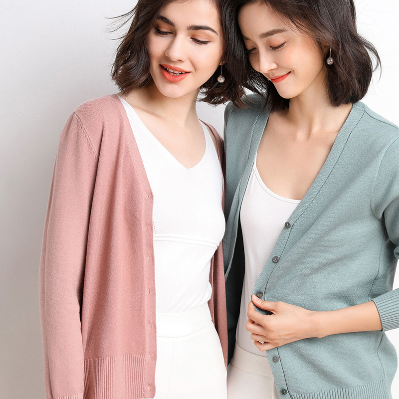 2020 Spring and Autumn new ladies sweater cardigan V-neck jacket fashion coat base shirt sweater a generation of hair