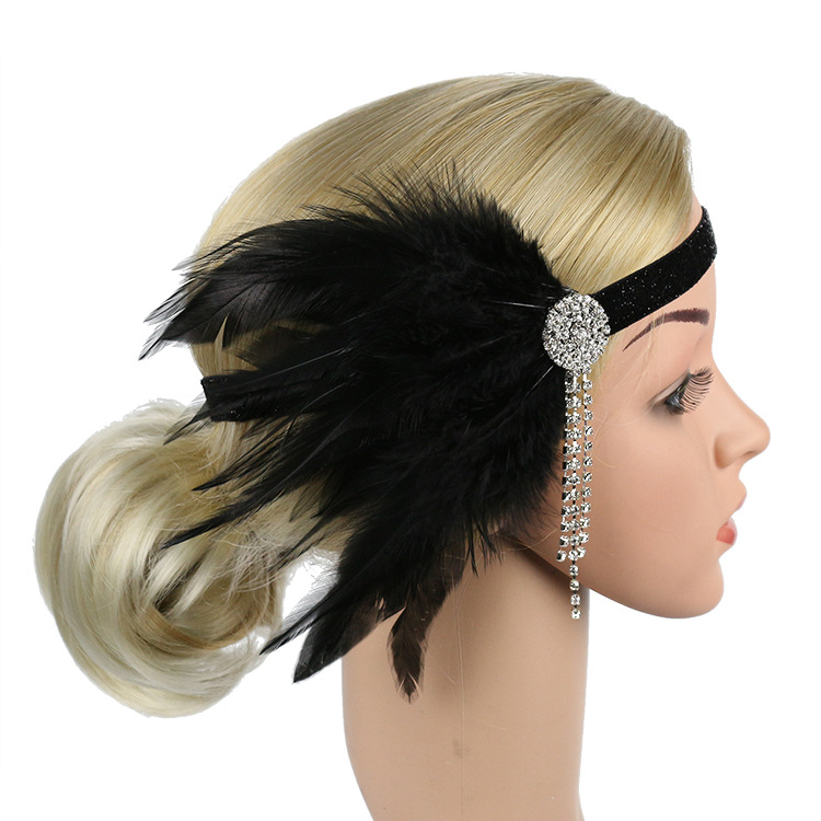 Original Design Feather Hair Band Black Ostrich Hair Headwear Indian Gypsy Ethnic Style Retro Dance Headwear