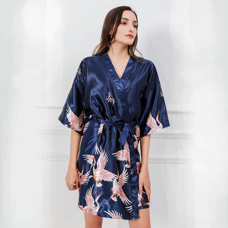 2020 Summer new morning gown silk-like women's nightgown home cross-border ice silk pajamas V-neck home wear for women