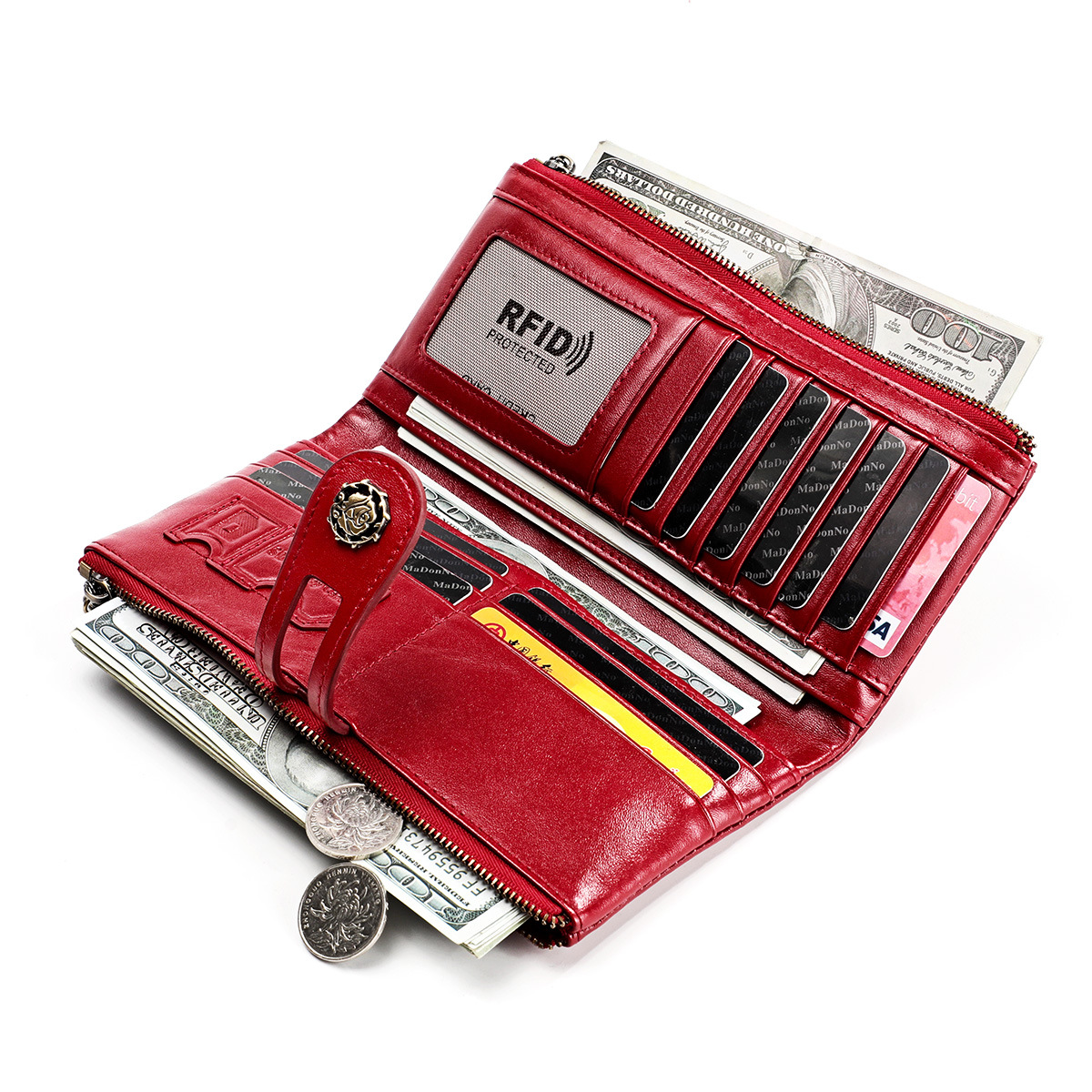 Cross-border rfid Anti-theft Brush Long Wallet Vintage Genuine Leather Women's Wallet Korean Style Fashion Change Clutch Bag