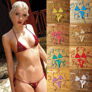 Foreign trade handmade crochet mini bikini suit beach micro swimsuit sexy sunbathing swimsuit