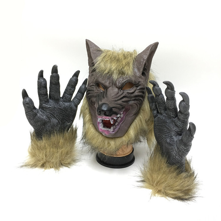 China Horror Devil Ball Full Set Head Halloween Mask Wolf Gloves cosplay Wolf Head Gloves