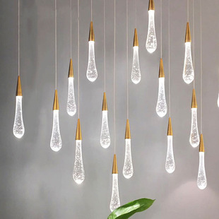 led meteor shower Crystal Stair chandelier modern minimalist window restaurant showroom hotel front desk creative water drop lamp