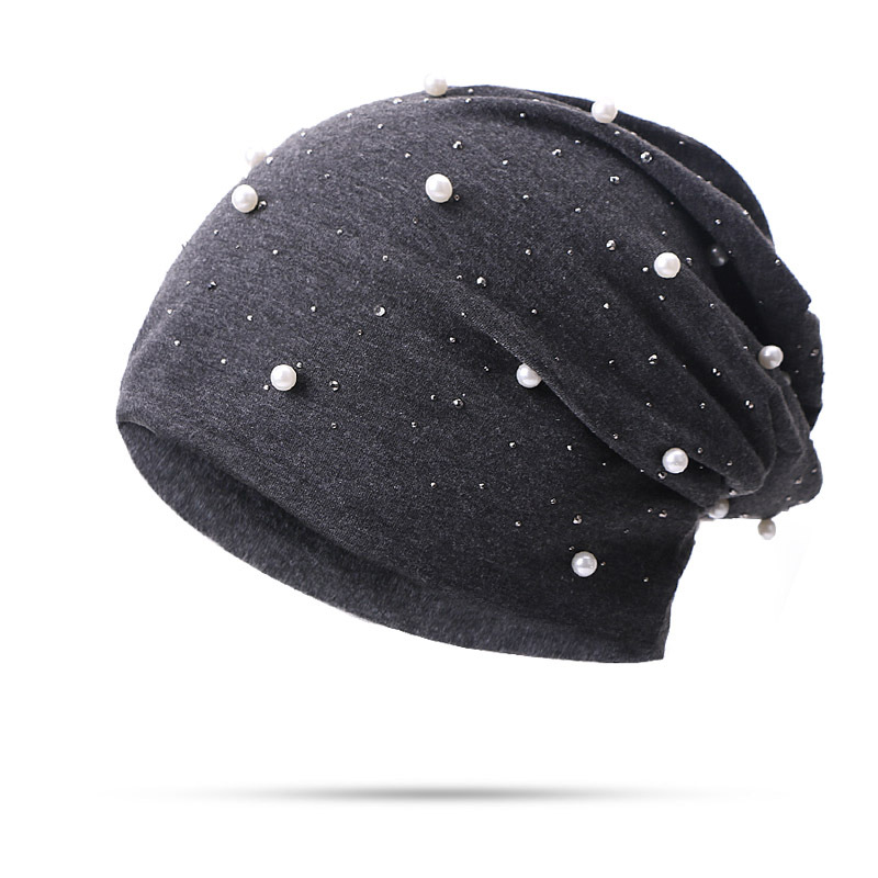 European and American pearl hot diamond pure cotton pullover hat for women autumn and winter outdoor pile hat confinement hat cross-border e-commerce hat trend