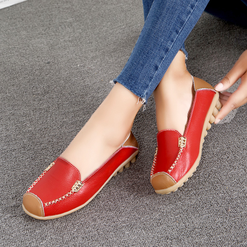 Autumn Women's 2020 New Women's Round Toe Casual Mother's Shoes Casual Sleeve Bean Shoes Flat Heel Women's Shoes Large Size Women's Shoes