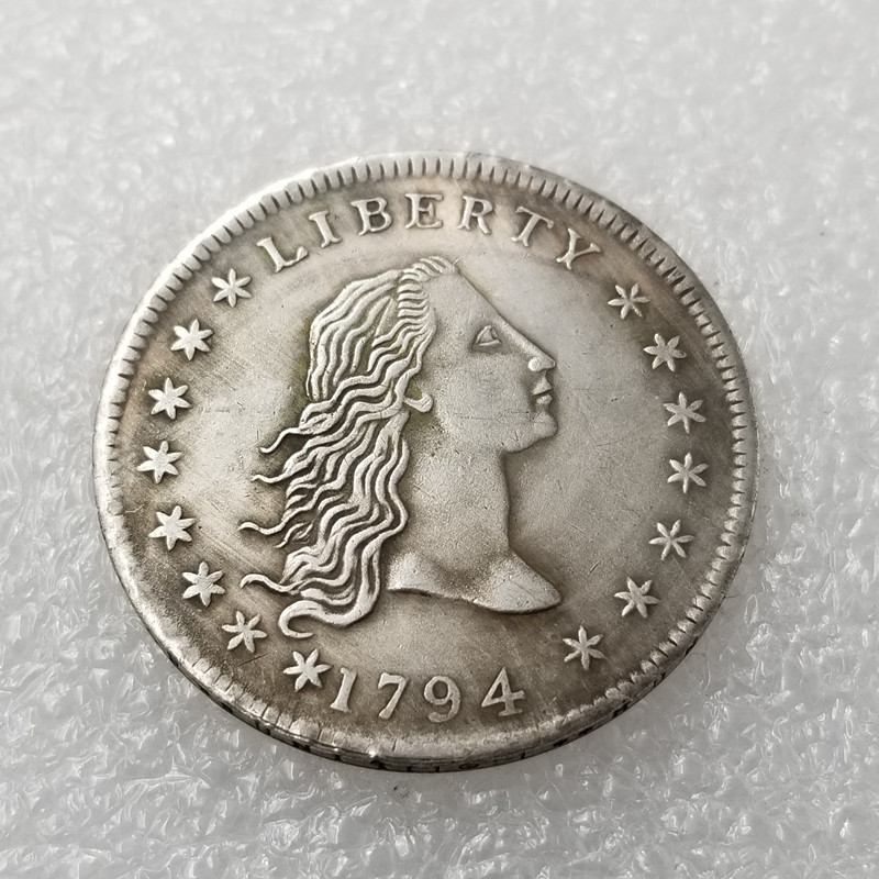 Antique Crafts 1794 Flowing Hair Brass Silver Plated Silver Dollar Silver Round Wholesale # 2204