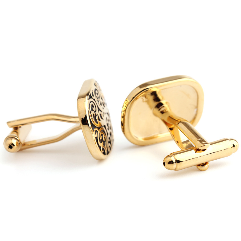 Gemelli con motivo a goccia di vernice dorata, gemelli da uomo con camicia francese_voghion.com