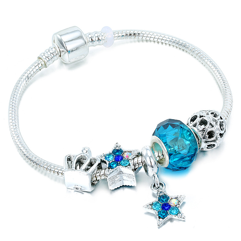 Blue Star Pendant Bracelet. Fashionable Pan's Style. Alloy Beaded Bracelet with Large Holes.