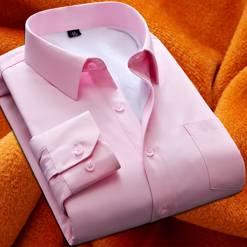 Autumn and Winter New Fleece-lined Thickened Men's Solid Color Shirt Foreign Trade Business Casual Fleece-lined Warm Long-sleeved Slim-fit Shirt
