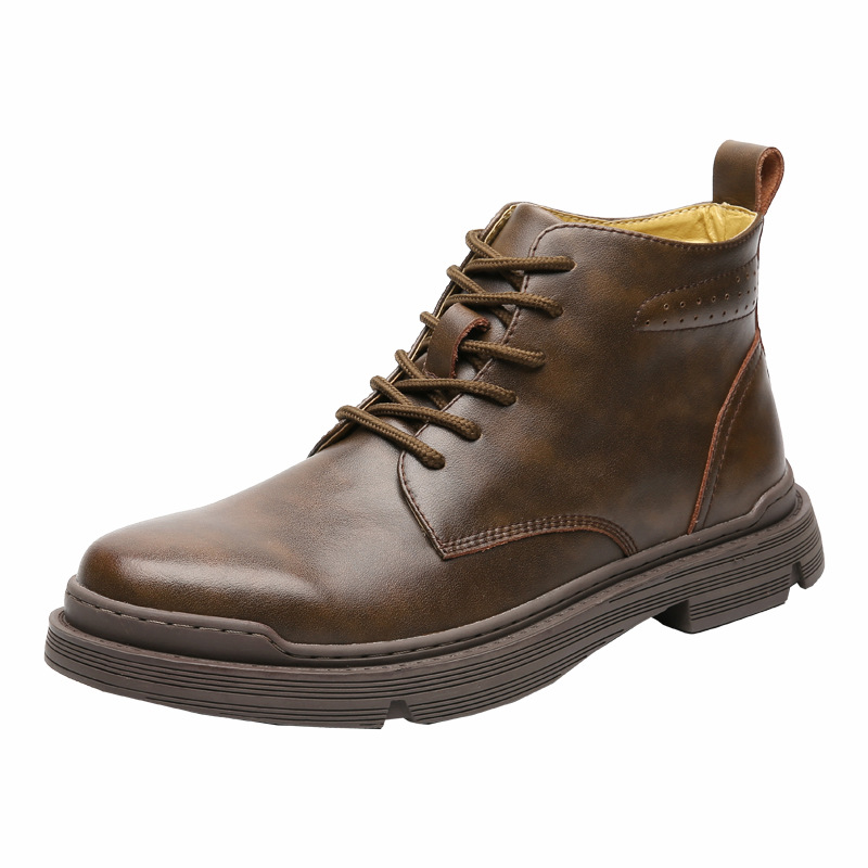 2023 Spring and Autumn Men's Shoes Extra Large Size 45 Genuine Leather Carved Martin Boots Men's Leather Boots Korean Style Trendy British Men's Boots