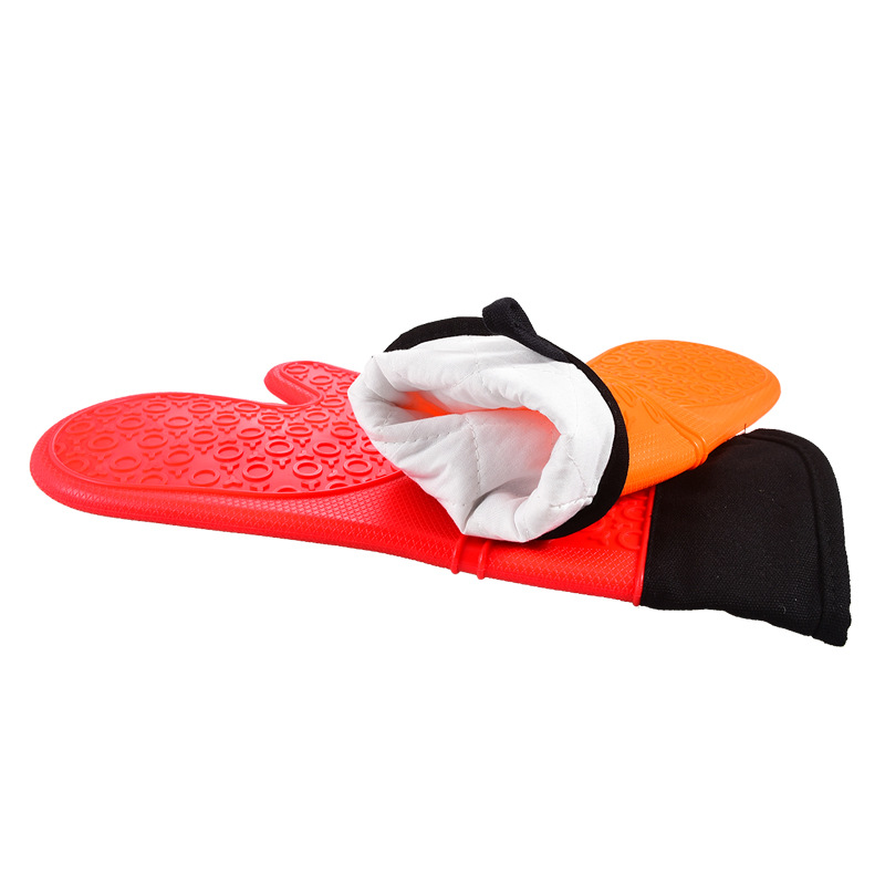 Circle Flat Mouth Silicone Cotton Long Gloves Kitchen Baking Microwave Oven Heat Insulation Oven Take Anti-scalding Two-finger Gloves