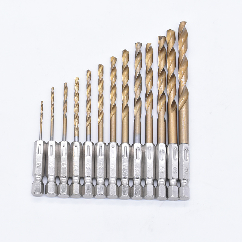 Hexagon shank twist drill 13PCs high speed steel titanium plated 1.5-6.5mm set electric drill air batch hole twist drill