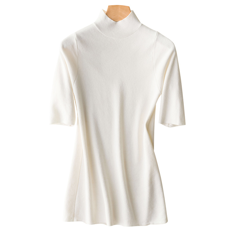 White T-shirt Women's Spring 2022 New Korean-style Half-sleeve Solid Color Slim-fit Middle-sleeve Top with 5-sleeve Knit Sweater