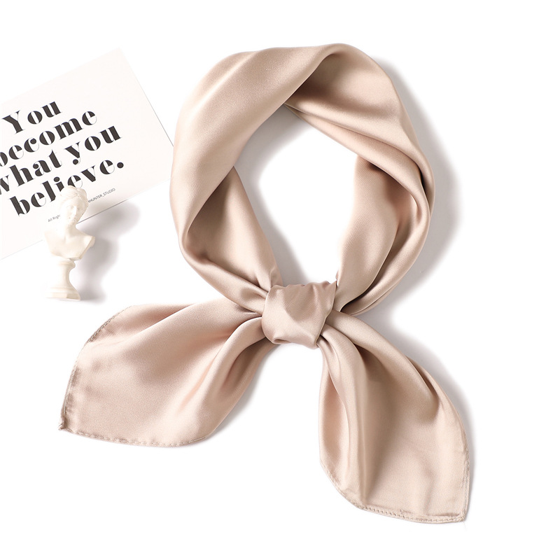 Simple solid color scarf women's artificial silk small square scarf 70cm European and American Basic matching shirt professional scarf hair tie
