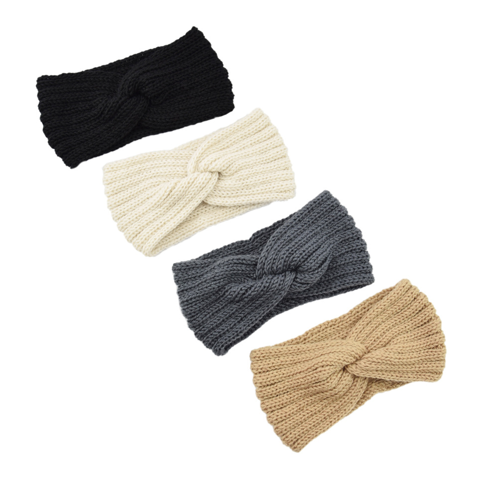 European and American knitted cross wool hair band ear protector handmade woven headband flat fashion warm autumn and winter hair accessories