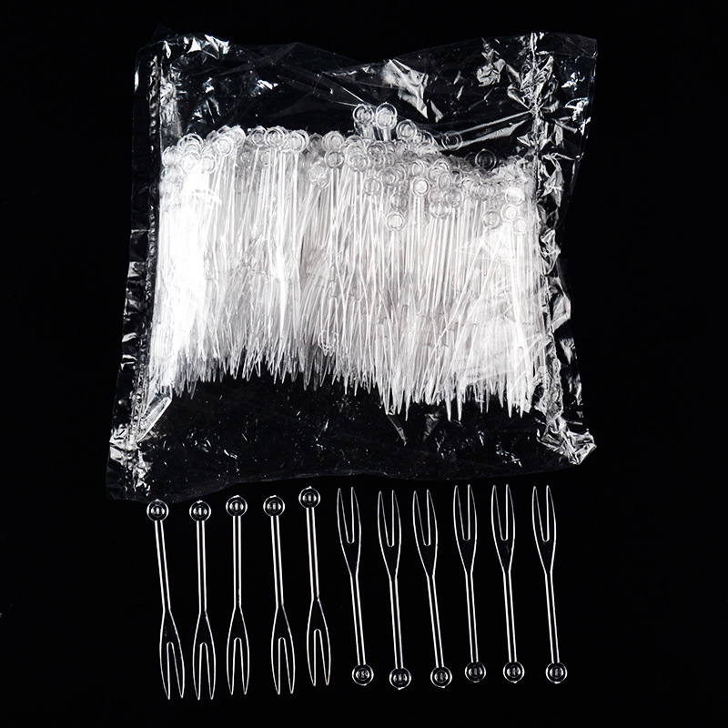 Factory Direct batch disposable plastic OK fruit fork two-tooth fork KTV fruit Fork Transparent color 5000 pack
