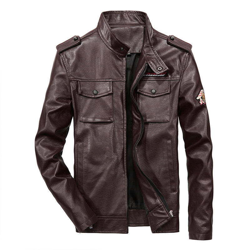Cross-Border men's leather jacket stand collar trendy spring and autumn new leather jacket handsome motorcycle clothing youth large size coat