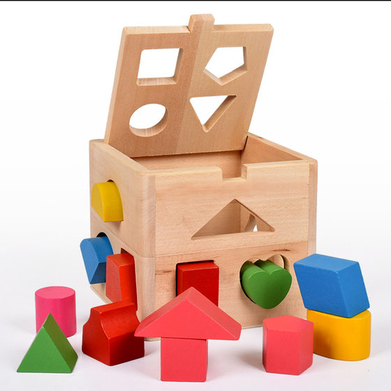 Montessori early education ten three-hole intelligence box educational toys wooden children's shape matching color cognitive building blocks